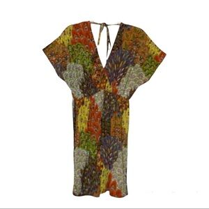 3/$20 Raindrops by Papillon‎ Size M Double V Neck Dress Tie Neck Stretch Paisley